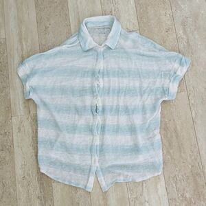 Majestic Filatures‎ Womens Size 4 Button Up Linen Shirt Top Short Sleeve Striped
